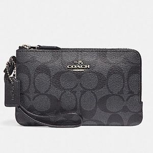 COACH Double Corner Zip Wristlet In Signature Canvas
